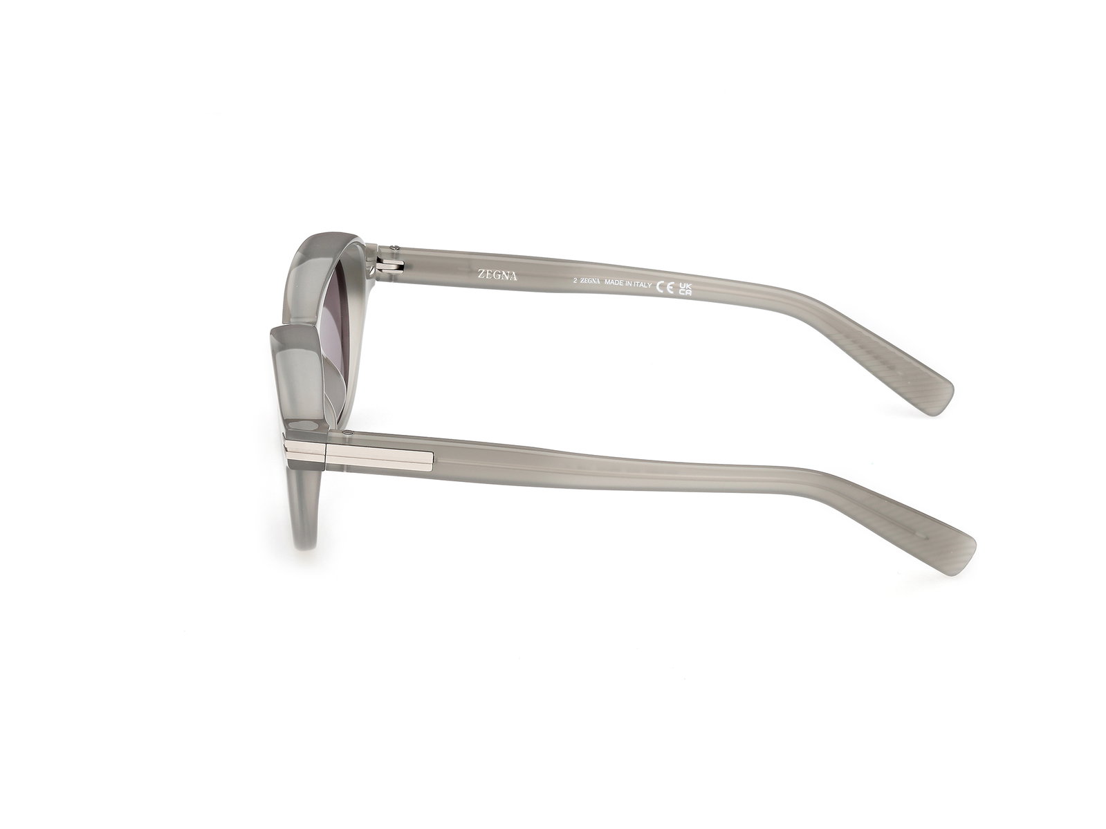 Das Bild zeigt die Bügel der Zegna Sonnenbrille 0253 in glänzend grau.